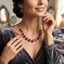 Luxury Oval Crystal Ruby Red Necklace & Earrings Set
