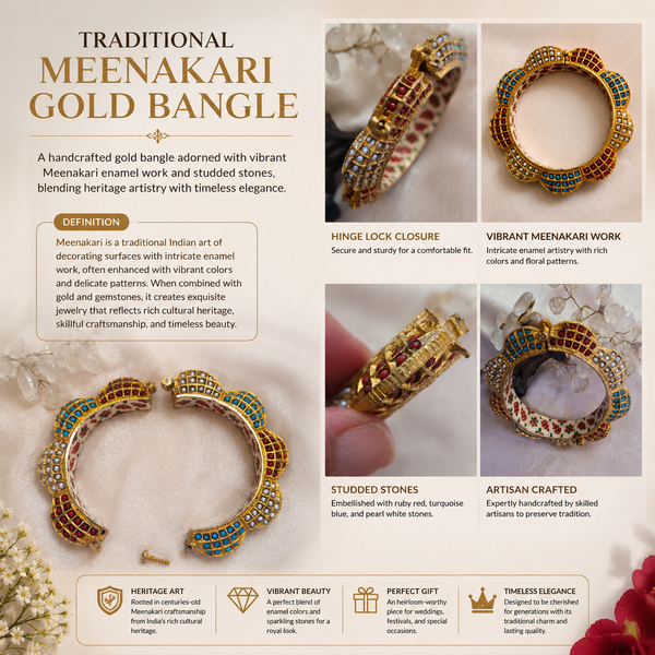 Luxury Gold-Plated Multicolour Floral Kada Bangle – Traditional Ethnic Bracelet with Pearl & Stone Design