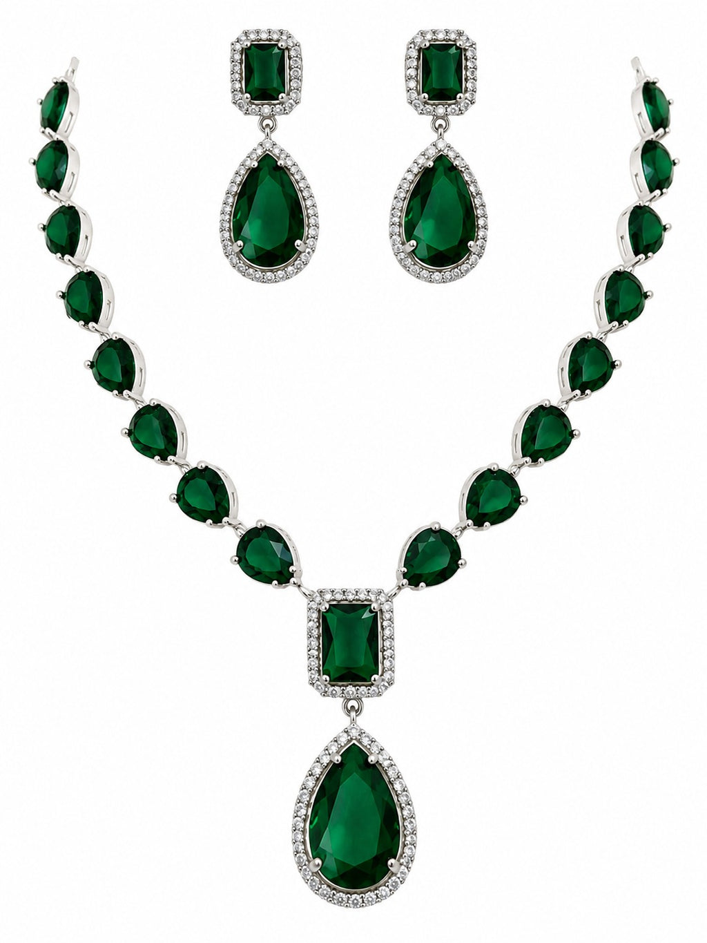 Luxury Crystal Necklace & Earrings Set – Emerald Green | Elegant Wedding & Party Jewellery