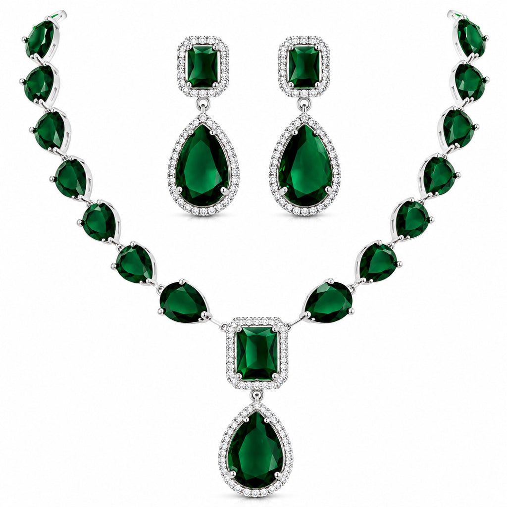 Luxury Crystal Necklace & Earrings Set – Emerald Green | Elegant Wedding & Party Jewellery