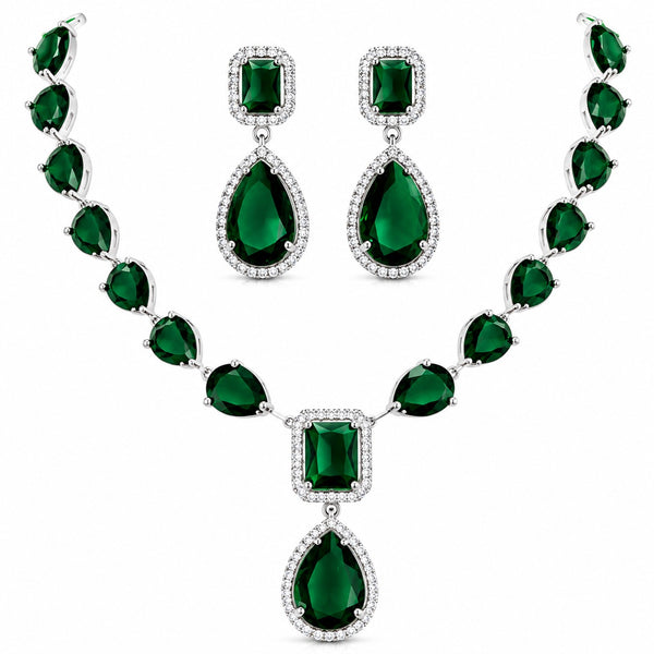 Luxury Crystal Necklace & Earrings Set – Emerald Green | Elegant Wedding & Party Jewellery