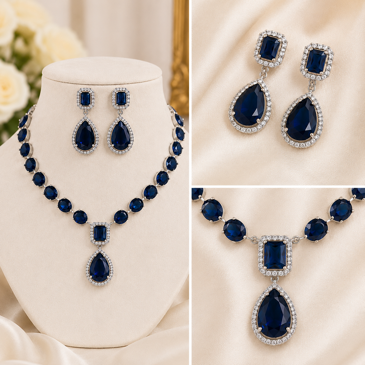 Luxury Crystal Necklace & Earrings Set – Sapphire Blue| Elegant Wedding & Party Jewellery Secondary image