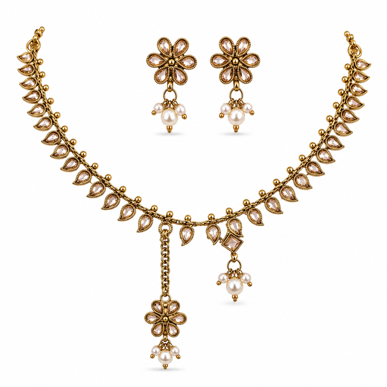 Floral Crystal Necklace Set, Gold Necklace Set, Silver Necklace Set, Crystal Jewellery Set, Bridal Jewellery, Wedding Jewellery, Elegant Necklace Set, Pearl Drop Earrings, Evening Jewellery, Bridesmaid Jewellery, Party Jewellery, Women's Jewellery Gift, Gold Plated Jewellery, Silver Plated Jewellery, Floral Jewellery, Bridal Necklace

 Main image