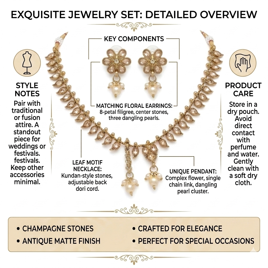 Floral Crystal Bridal Gold Necklace & Earrings Set Secondary image