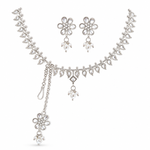 Floral Crystal Necklace Set, Gold Necklace Set, Silver Necklace Set, Crystal Jewellery Set, Bridal Jewellery, Wedding Jewellery, Elegant Necklace Set, Pearl Drop Earrings, Evening Jewellery, Bridesmaid Jewellery, Party Jewellery, Women's Jewellery Gift, Gold Plated Jewellery, Silver Plated Jewellery, Floral Jewellery, Bridal Necklace

