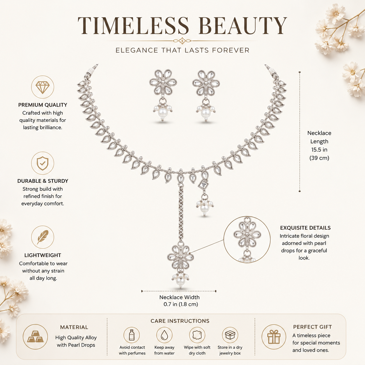Floral Crystal Necklace Set, Gold Necklace Set, Silver Necklace Set, Crystal Jewellery Set, Bridal Jewellery, Wedding Jewellery, Elegant Necklace Set, Pearl Drop Earrings, Evening Jewellery, Bridesmaid Jewellery, Party Jewellery, Women's Jewellery Gift, Gold Plated Jewellery, Silver Plated Jewellery, Floral Jewellery, Bridal Necklace

