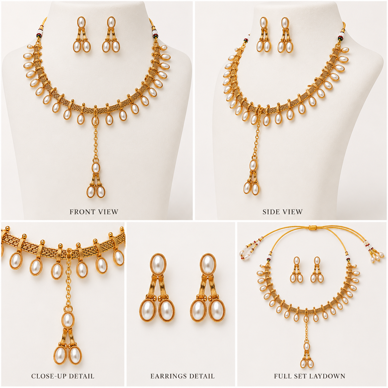 Gold Pearl Drop Bridal Necklace Set with Earrings Secondary image