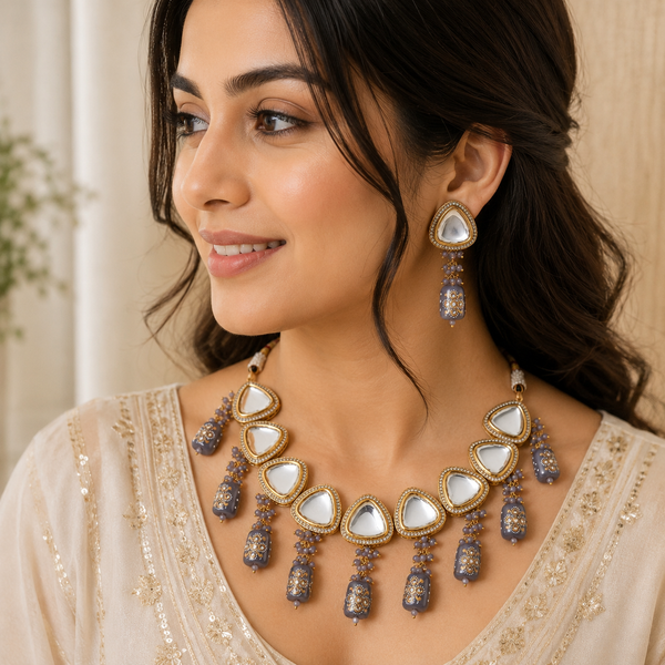 Kundan Necklace Set, Bridal Jewellery, Statement Necklace, Indian Jewellery, Pakistani Jewellery, Gold Plated Jewellery, Wedding Necklace Set, Ethnic Jewellery, Mirror Stone Necklace, Traditional Necklace Set, Party Jewellery, Festival Jewellery, Mehndi Jewellery, Eid Jewellery, Women's Jewellery Gift, Bridal Necklace