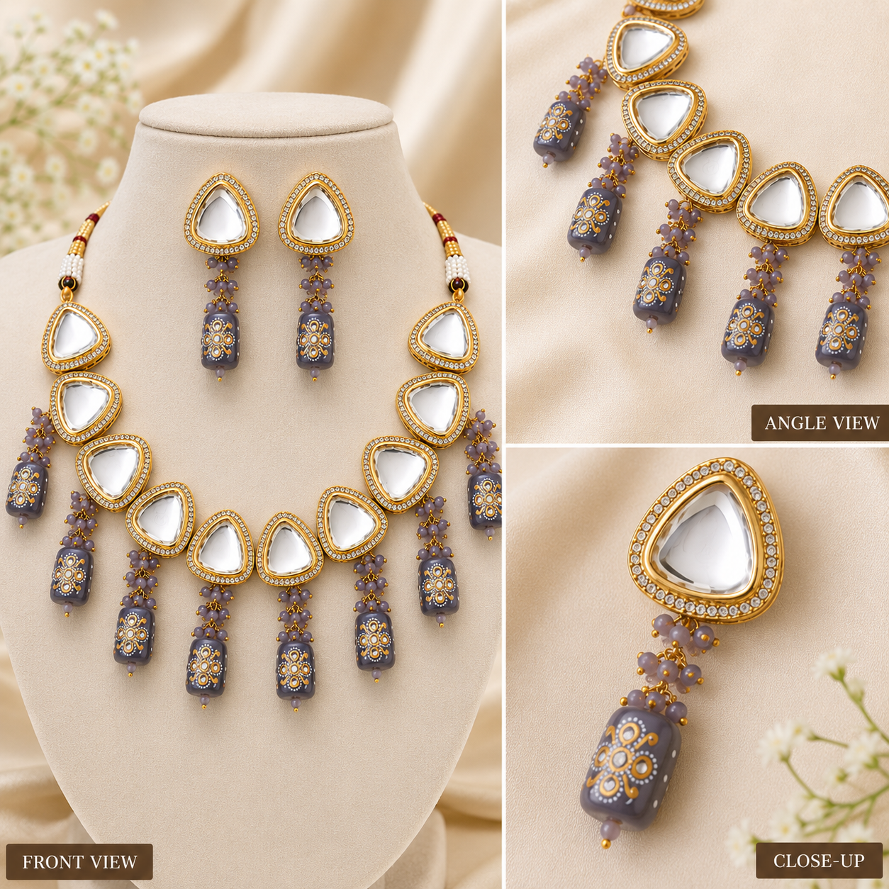 Gold Plated Kundan Bridal Necklace Set with Earrings Secondary image