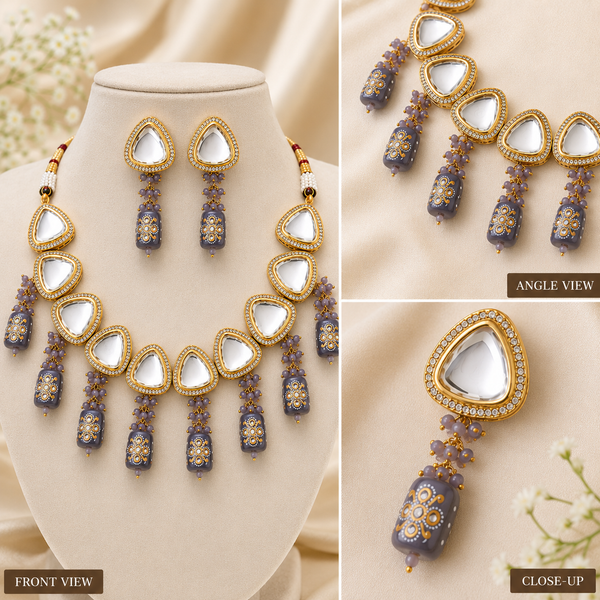 Kundan Necklace Set, Bridal Jewellery, Statement Necklace, Indian Jewellery, Pakistani Jewellery, Gold Plated Jewellery, Wedding Necklace Set, Ethnic Jewellery, Mirror Stone Necklace, Traditional Necklace Set, Party Jewellery, Festival Jewellery, Mehndi Jewellery, Eid Jewellery, Women's Jewellery Gift, Bridal Necklace