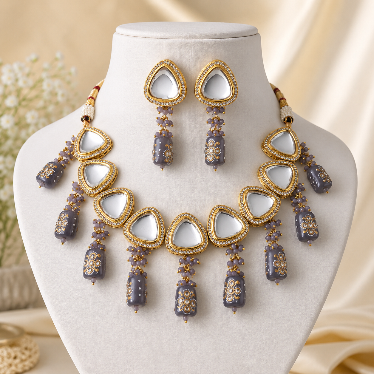 Kundan Necklace Set, Bridal Jewellery, Statement Necklace, Indian Jewellery, Pakistani Jewellery, Gold Plated Jewellery, Wedding Necklace Set, Ethnic Jewellery, Mirror Stone Necklace, Traditional Necklace Set, Party Jewellery, Festival Jewellery, Mehndi Jewellery, Eid Jewellery, Women's Jewellery Gift, Bridal Necklace Main image