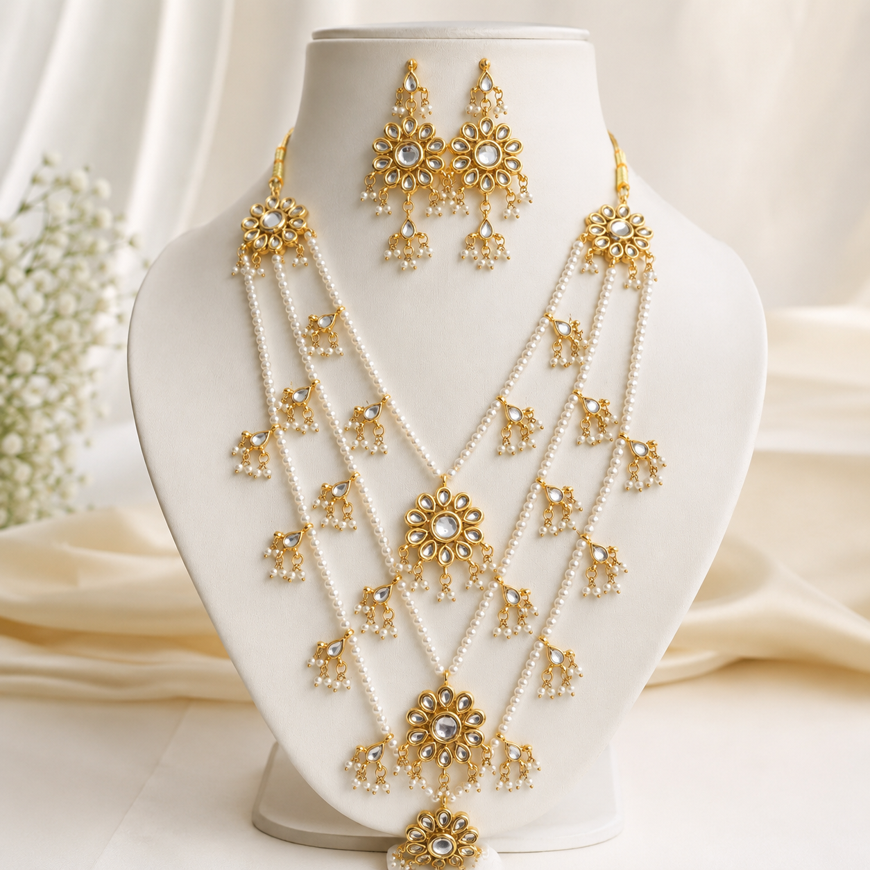 Pearl Layered Necklace Set, Kundan Necklace Set, Indian Bridal Jewellery, Pakistani Bridal Jewellery, Gold Plated Jewellery, Pearl Jewellery Set, Wedding Necklace Set, Traditional Jewellery, Ethnic Jewellery, Bridal Accessories, Festival Jewellery, Women's Jewellery Gift, Bridal Necklace, Layered Pearl Necklace, Faux Pearl Jewellery, Wedding Jewellery

 Main image