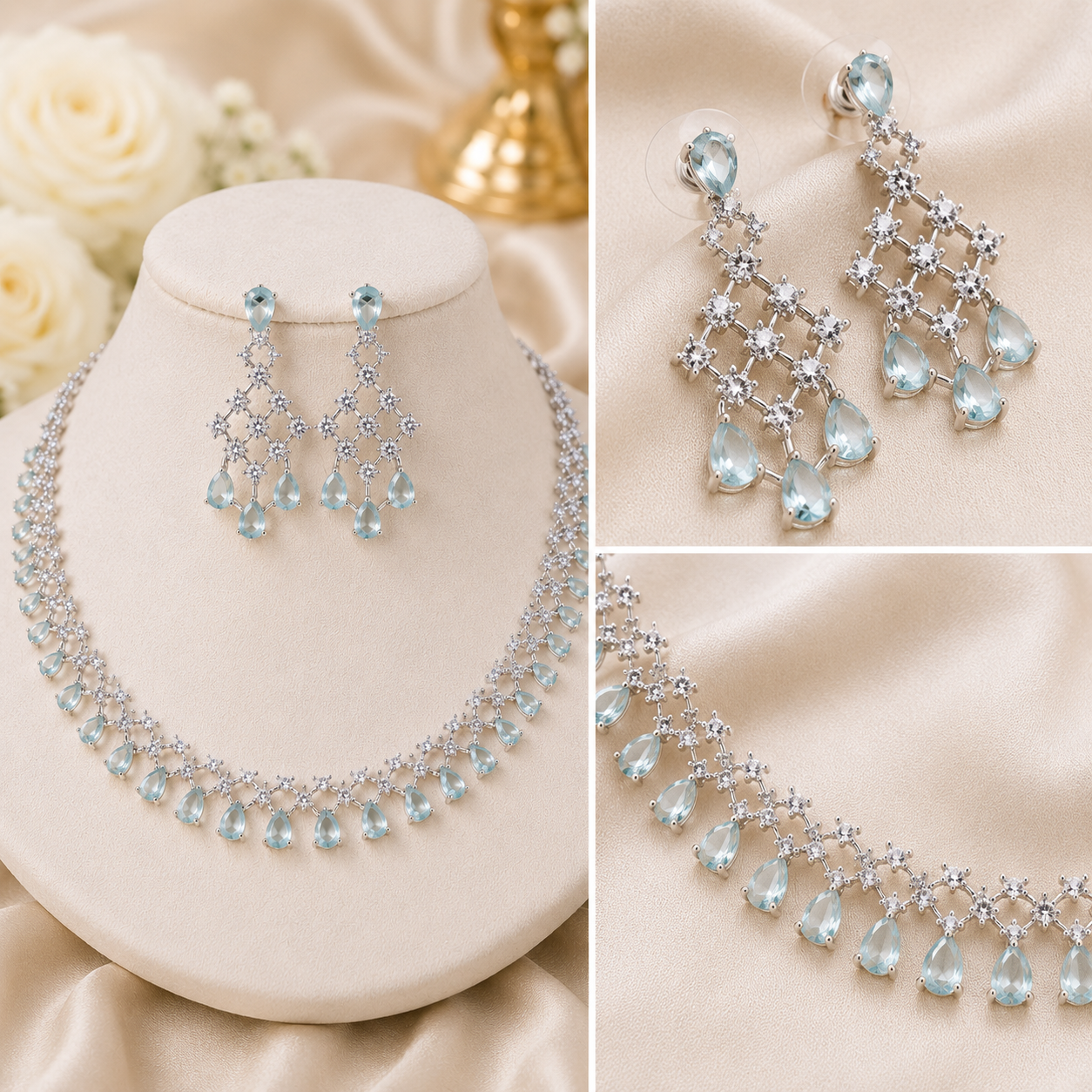 Luxury Cubic Zirconia Choker Crystal Clear Necklace & Earrings Set – Rhodium Plated Bridal, Wedding & Evening Jewellery Secondary image