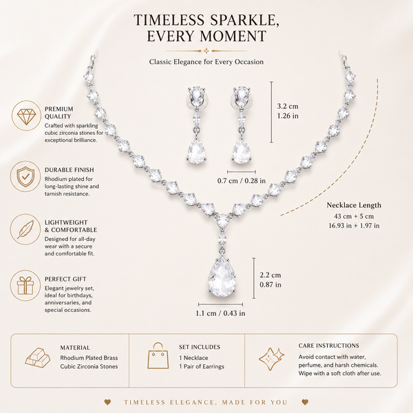 Cubic Zirconia Necklace Set
Necklace and Earrings Set
Rhodium Plated Jewellery
Bridal Jewellery
Wedding Jewellery
Crystal Necklace Set
Teardrop Necklace
Evening Jewellery
Bridesmaid Jewellery
Women's Jewellery Gift 
Formal Jewellery
Luxury Jewellery Set 
Statement Necklace