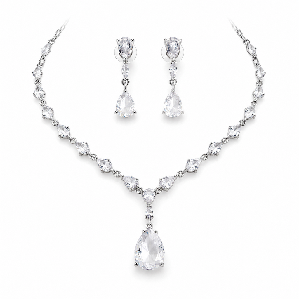 Cubic Zirconia Necklace Set
Necklace and Earrings Set
Rhodium Plated Jewellery
Bridal Jewellery
Wedding Jewellery
Crystal Necklace Set
Teardrop Necklace
Evening Jewellery
Bridesmaid Jewellery
Women's Jewellery Gift 
Formal Jewellery
Luxury Jewellery Set 
Statement Necklace