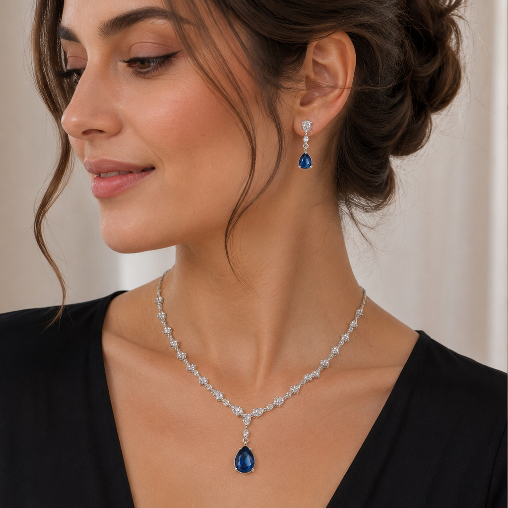 Cubic Zirconia Necklace Set
Necklace and Earrings Set
Rhodium Plated Jewellery
Bridal Jewellery
Wedding Jewellery
Crystal Necklace Set
Teardrop Necklace
Evening Jewellery
Bridesmaid Jewellery
Women's Jewellery Gift 
Formal Jewellery
Luxury Jewellery Set 
Statement Necklace
