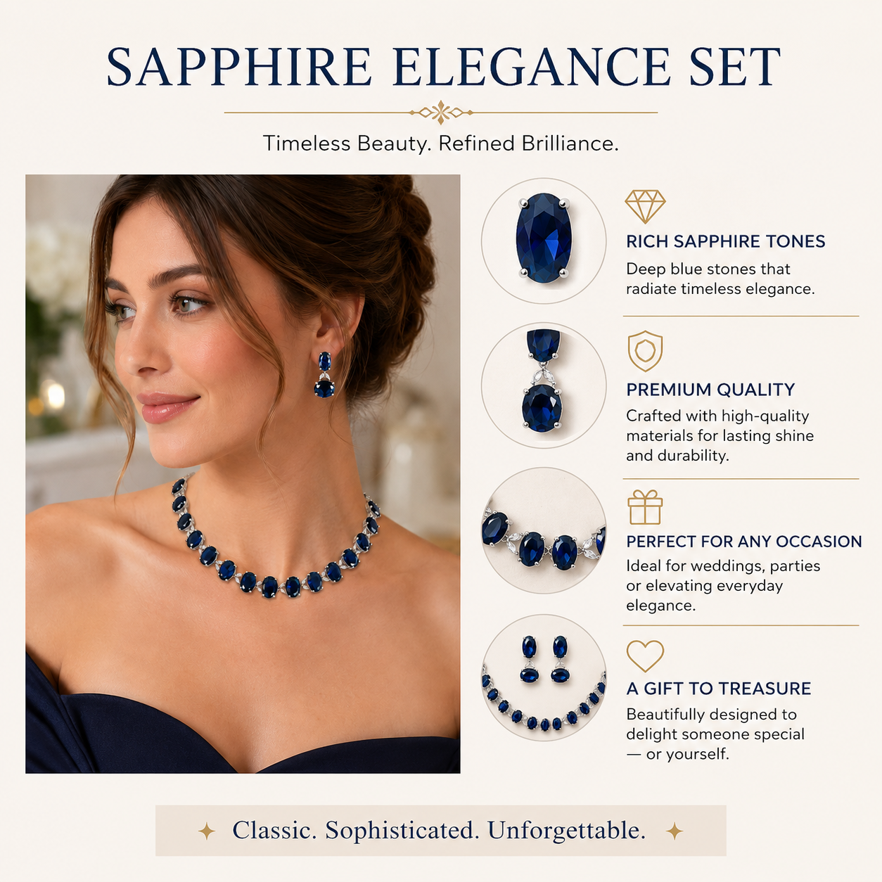 Luxury Oval Crystal Royal Blue Necklace & Earrings Set