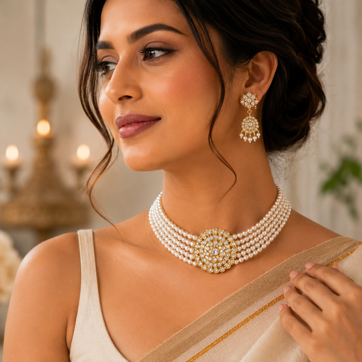 Pearl Choker Set, Pearl Necklace Set, Gold Plated Jewellery, Bridal Choker, Indian Wedding Jewellery, Pakistani Bridal Jewellery, Pearl Bridal Jewellery, Wedding Jewellery, Statement Choker, Traditional Jewellery, Bridal Accessories, Women's Jewellery Gift, Luxury Pearl Necklace Set.