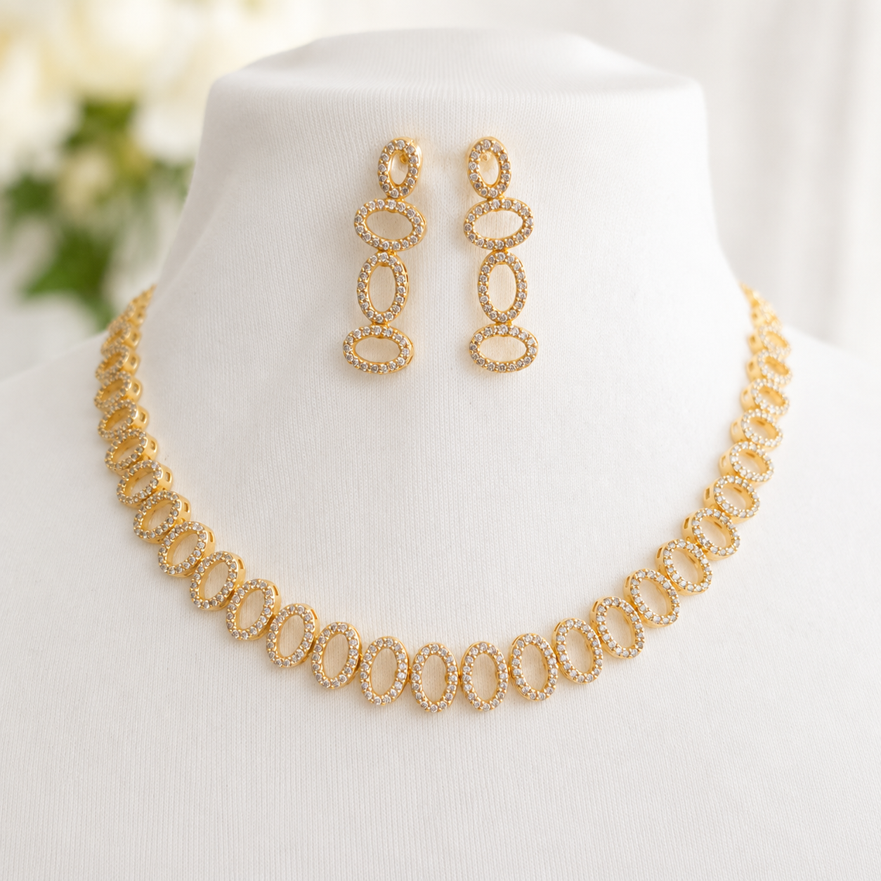 Crystal Necklace Set, Oval Crystal Jewellery, Silver Necklace Set, Gold Necklace Set, Bridal Jewellery, Wedding Jewellery, Evening Jewellery, Bridesmaid Jewellery, Crystal Earrings, Party Jewellery, Elegant Necklace Set, Women's Jewellery Gift, Gold Plated Jewellery, Silver Plated Jewellery, Formal Jewellery, Bridal Necklace

 Main image