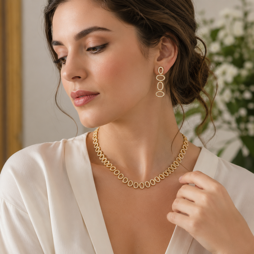 Crystal Necklace Set, Oval Crystal Jewellery, Silver Necklace Set, Gold Necklace Set, Bridal Jewellery, Wedding Jewellery, Evening Jewellery, Bridesmaid Jewellery, Crystal Earrings, Party Jewellery, Elegant Necklace Set, Women's Jewellery Gift, Gold Plated Jewellery, Silver Plated Jewellery, Formal Jewellery, Bridal Necklace

