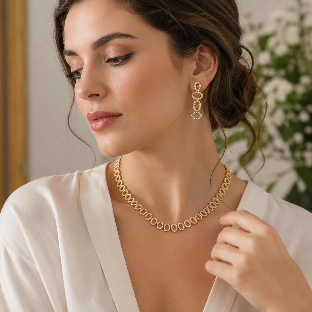 Crystal Necklace Set, Oval Crystal Jewellery, Silver Necklace Set, Gold Necklace Set, Bridal Jewellery, Wedding Jewellery, Evening Jewellery, Bridesmaid Jewellery, Crystal Earrings, Party Jewellery, Elegant Necklace Set, Women's Jewellery Gift, Gold Plated Jewellery, Silver Plated Jewellery, Formal Jewellery, Bridal Necklace

