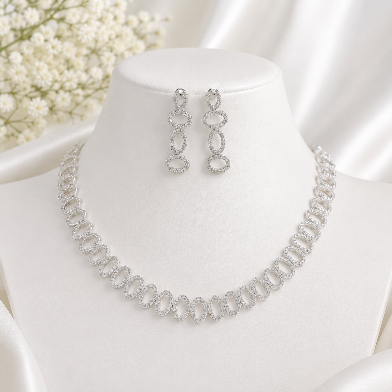 Crystal Necklace Set, Oval Crystal Jewellery, Silver Necklace Set, Gold Necklace Set, Bridal Jewellery, Wedding Jewellery, Evening Jewellery, Bridesmaid Jewellery, Crystal Earrings, Party Jewellery, Elegant Necklace Set, Women's Jewellery Gift, Gold Plated Jewellery, Silver Plated Jewellery, Formal Jewellery, Bridal Necklace

 Main image
