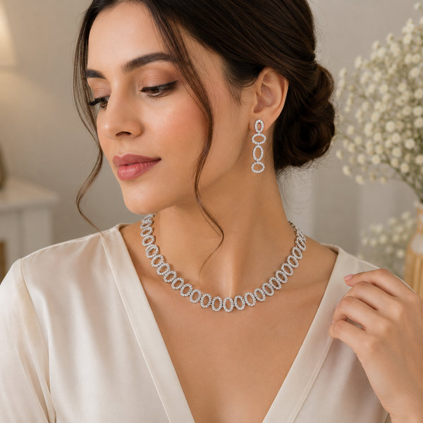 Crystal Necklace Set, Oval Crystal Jewellery, Silver Necklace Set, Gold Necklace Set, Bridal Jewellery, Wedding Jewellery, Evening Jewellery, Bridesmaid Jewellery, Crystal Earrings, Party Jewellery, Elegant Necklace Set, Women's Jewellery Gift, Gold Plated Jewellery, Silver Plated Jewellery, Formal Jewellery, Bridal Necklace

