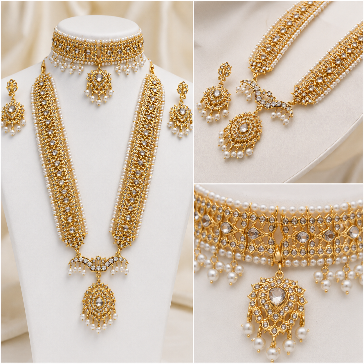 Royal Pearl Bridal Jewellery Set with Choker, Long Necklace, Earrings & Maang Tikka – Gold Plated Indian Pakistani Wedding Jewellery Secondary image