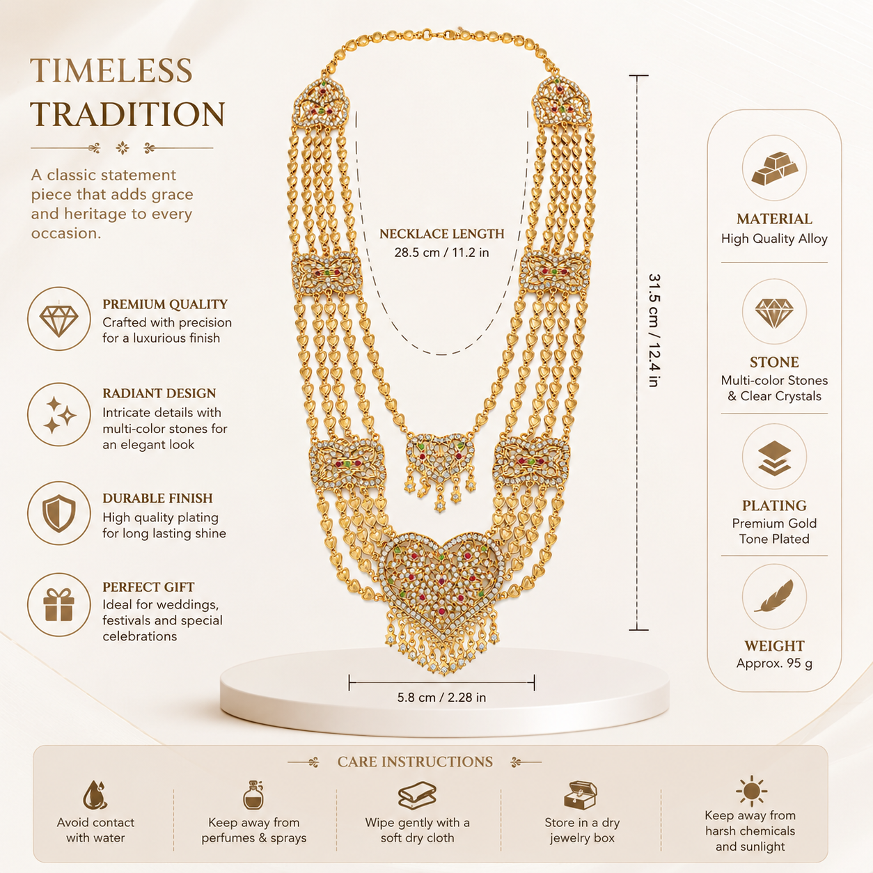 Traditional Gold Layered Bridal Necklace with Multi-Colour Stones Secondary image