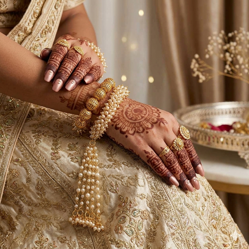 Traditional Pearl Beaded Bridal Kaleera Bangles – Gold Plated Indian & Pakistani Wedding Jewellery