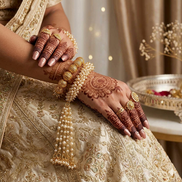 Traditional Pearl Beaded Bridal Kaleera Bangles – Gold Plated Indian & Pakistani Wedding Jewellery