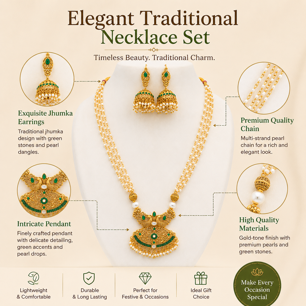 Pearl Necklace Set, Jhumka Earrings Set, Traditional Indian Jewellery, Pakistani Jewellery, Gold Plated Necklace Set, Bridal Jewellery, Wedding Jewellery, Pearl Jewellery, Statement Necklace, Ethnic Jewellery, Festival Jewellery, Women's Jewellery Gift, Luxury Traditional Necklace Set.