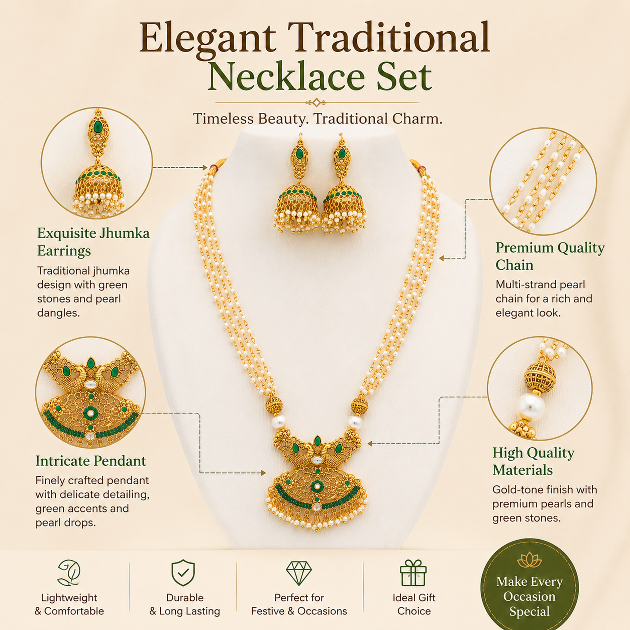 Pearl Necklace Set, Jhumka Earrings Set, Traditional Indian Jewellery, Pakistani Jewellery, Gold Plated Necklace Set, Bridal Jewellery, Wedding Jewellery, Pearl Jewellery, Statement Necklace, Ethnic Jewellery, Festival Jewellery, Women's Jewellery Gift, Luxury Traditional Necklace Set.