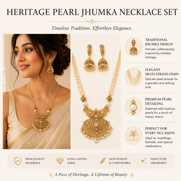 Pearl Necklace Set, Jhumka Earrings Set, Traditional Indian Jewellery, Pakistani Jewellery, Gold Plated Necklace Set, Bridal Jewellery, Wedding Jewellery, Pearl Jewellery, Statement Necklace, Ethnic Jewellery, Festival Jewellery, Women's Jewellery Gift, Luxury Traditional Necklace Set.