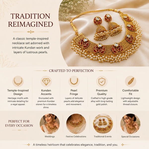 Traditional Kundan Pearl Choker Necklace Set – Gold Plated Indian Pakistani Bridal Jewellery with Jhumka Earrings